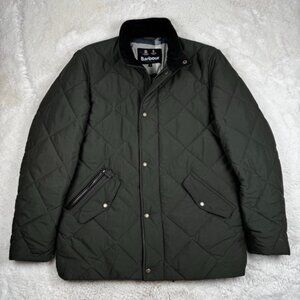 Barbour Men's Winter Chelsea Quilted Jacket Coat Green Sz Large Tartan Insulated